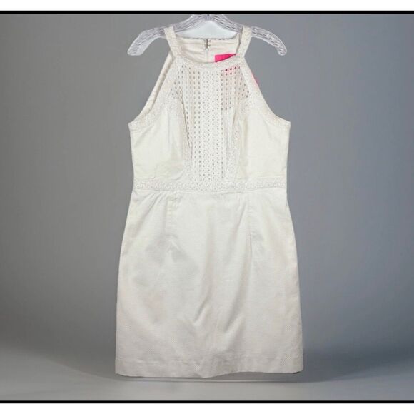 Lilly Pulitzer Dresses & Skirts - Lilly Pulitzer Charlize Shift Dress Resort White Eyelet Halter Bridal NWT Sz 12